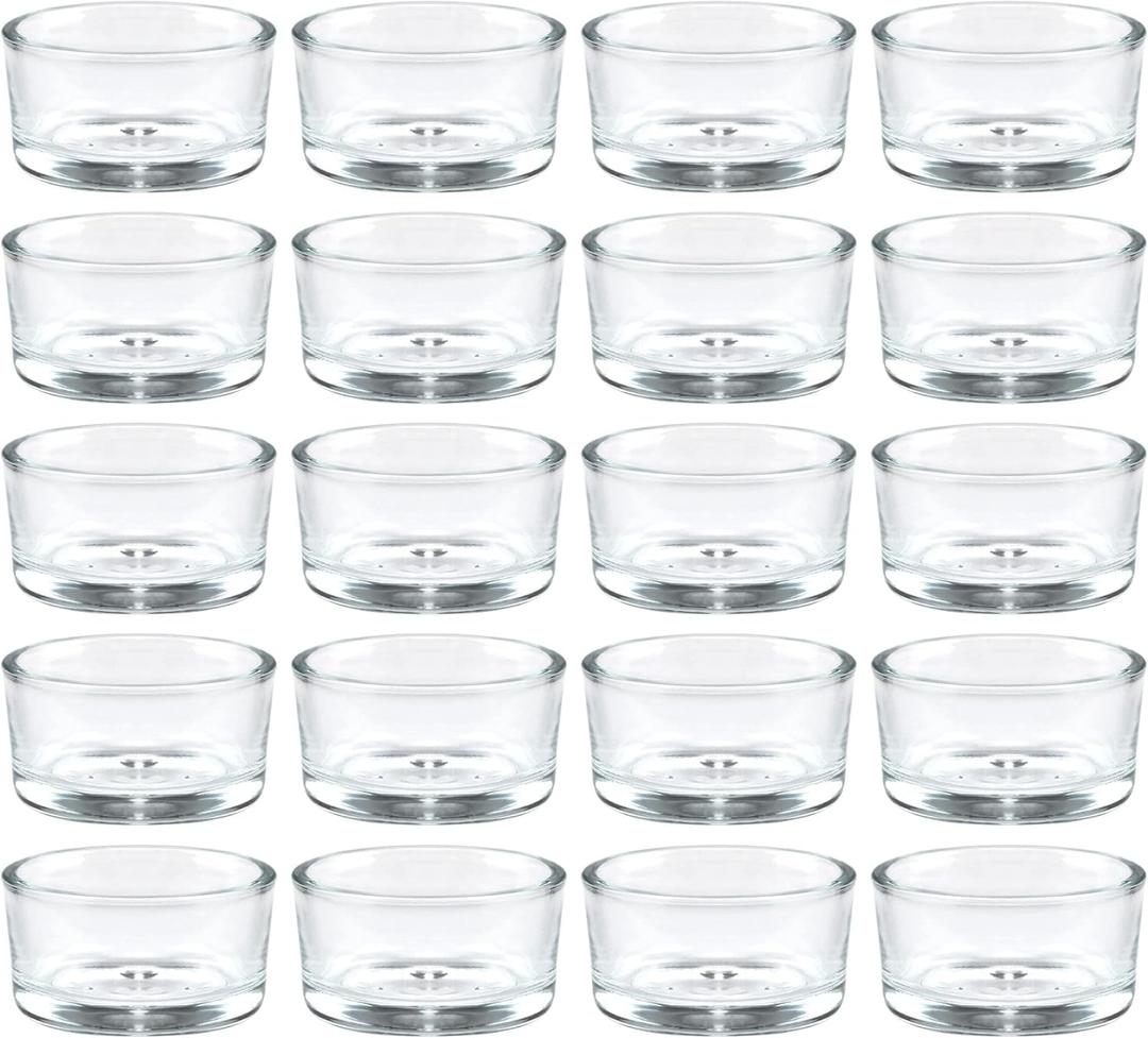 36 Pack Clear Glass Tealight Candle Holders, 1.8 Inch Wide x 1 Inch High, for 1.5" Tealights, Bulk for Wedding Centerpieces, Party, Dinner, Home Decor