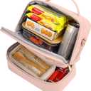 NISHEL Lunch Bag for Women, Insulated Two Separate Compartments Meal Box with Adjustable Shoulder Strap, Leakproof Cooler Case for Work, Pink