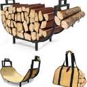 30" Firewood Rack Outdoor Indoor with Log Carrier Bag, Upgraded Taller Version 19.7'' Height Fire Wood Racks Firewood Storage Log Holder, Fireplace Storage Organizer Tool