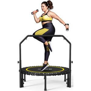 BCAN 40"/48" Mini Rebounder Trampoline for Adults with Bar, 450/550LBS Fitness Trampoline with Bungees, Adjustable Handle, Stable & Quiet, Indoor Outdoor, Whole-Body Workout & Relaxation at Home