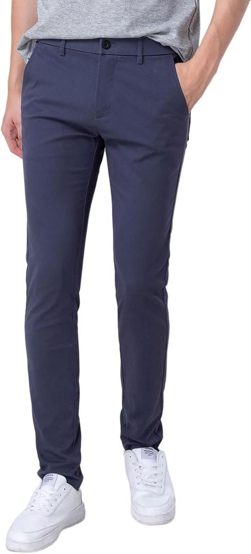 Plaid&Plain Men's Skinny Stretchy Khaki Pants Colored Pants Slim Fit Slacks Tapered Trousers (40W x 30L, Pacific Blue)