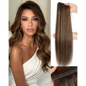 PANEWAY OVO Hair Extensions Real Human Hair Dual Hand Tied Invisible Weft Hair Extensions for Volume & Length Lightweight, Natural-Looking(#P2/8/T2,16Inch)