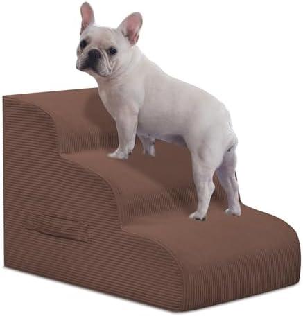 Yiruka Dog Steps for Small Dogs, 3-Step Dog Ramp and Stairs for High Beds and Sofa, Non-Slip Pet Stairs for Small Dogs and Cats, Removable and Easy to Clean Pet Stairs, Coffee