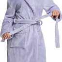 Womens Long Fleece Robe Soft Plush Robes for Women Warm Bathrobes Comfy House Coat Full-length with Pocket (L)
