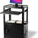 AV Cart with Wheels and Power, Locking Cabinet and Keyboard Tray 18"D x 24"W x 42"H