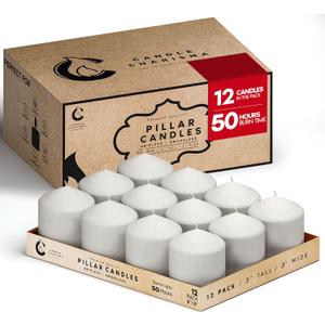 Candle Charisma White Pillar Candles Bulk Pack of 12  (3x3 Inch) Long-Lasting 50-Hour Burn, Dripless & Smokeless  Perfect for Hassle-Free Decor at Weddings, Fall Table Centerpieces & Special Events