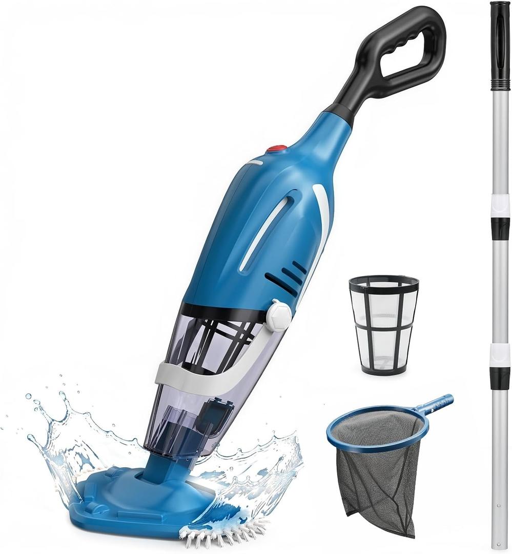 Enhulk Cordless Pool Vacuum with Pool Net, Upgraded 80 Mins Runtime, 18.5 GPM Powerful Suction, 76.8'' Telescopic Pole, 1 Filters, Handheld Pool Cleaner for Above Ground & Inground Pools, PC40
