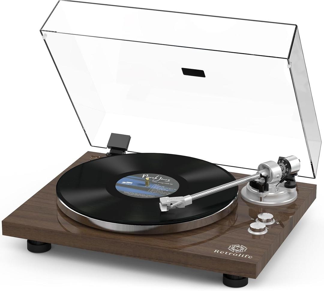 Turntable Record Player Wireless Output Vinyl Players Aluminium Platter Carbon Fiber Tonearm Belt-Drive LP 33 45 RPM Phono Audio AT-3600L MM Cartridge RCA Line Anti-Skate Pitch Control Coffee