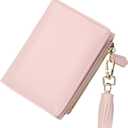 GEEAD Small Wallets for Women Bifold Slim Coin Purse Zipper ID Card Holder PU Leather Pink