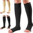 Ailaka 3 Pairs Compression Socks with Zipper, 15-20 mmHg Medical Knee High Compression Socks for Men Women, Open Toe Socks for Varicose Veins, Edema, Recovery (Black+Beige+Black Copper)