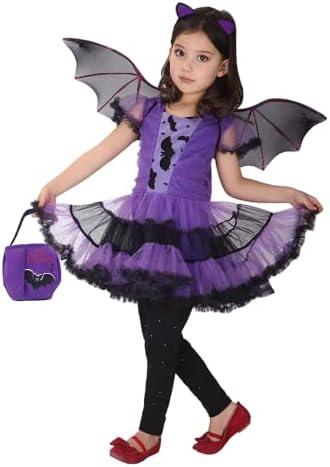 DNQCOS Girls Bat Halloween Costume Witch Cosplay Costume Tutu Dress Set for Kids Size 3-4year