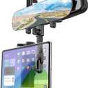 Rear View Mirror Tablet Holder for Car with Extra 11.6'' HD Rear Mirror, Metal Telescopic Arm Rearview Mirror Car Tablet Mount, Rear View Mirror Phone Holder for 4-13" ipad Mini Air, iPhone