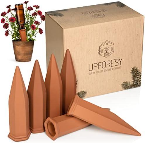 Upforesy 6 Pack Terracotta Watering Spikes for Indoor and Outdoor Plants - Simple and Easy Setup - Keep Plants Happy and Watered While You are Away