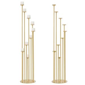 Fullvaseer 2pcs 9 Arm Candelabra,Floor Candle Holders Tall Set for Wedding Aisle Decoration,Gold Candelabras for Fireplace,Candle Stand Fit for Flameless or Wax