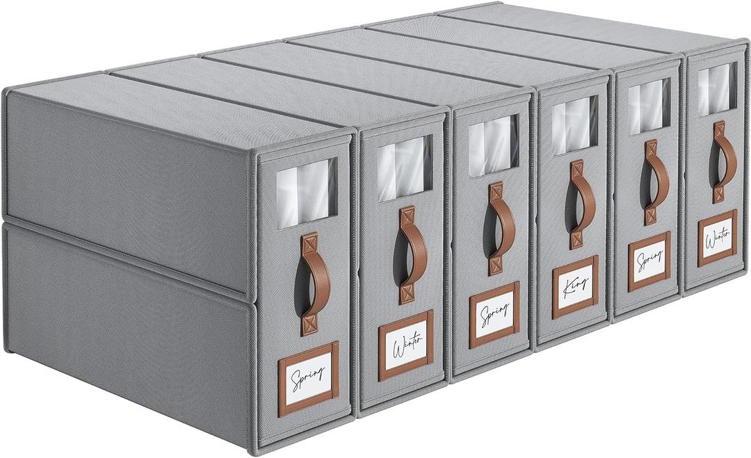 6 Pack Bed Sheets Organizers And Storage,Sheets Set Folder Keeper with Handle,Foldable Bedding Storage Box For Linen Closet,Duvet Cover(King Size-3.7 Gal,Beige) (Gray)