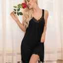 Ekouaer Women's Nightgown V-neck Chemise Sleepwear Lace Nightwear Soft Lingerie for Women (Black, XXL)