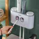 Toothbrush Holders with Toothpaste Dispenser Wall Mounted for Bathroom-4 Cups Automatic Electric Tooth Pastetooth Squeezer-Bathroom Organizer Storage Accessories Set for Kids with 5 Toothbrush Slots