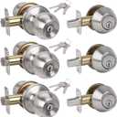 HOSOM 3 Pack Entry Door Knob and Single Cylinder Deadbolt Lock Set, Exterior Door Lock Set, Keyed Alike Entry Door Locksets with Deadbolt for Entrance and Front Door, Satin Nickel