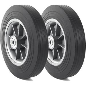 AR-PRO (2-Pack) 10'' x 2'' Flat Free Solid Rubber Tire and Wheel, 3/4" & 5/8" & 1/2" Axles Bore Hole with 2.23" Offset Hub, Replacement 10 Inche Wheel for Dolly Hand Trucks and Wheelbarrows