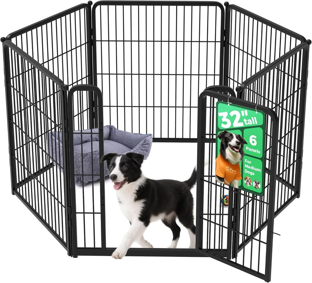 FXW Homeplus Unleashed Indoor Dog Playpen - Stress-Free and Safe Play, Heavy Duty 32 Inch 6 Panels Dog Pen for Small and Medium Dogs, BlackPatented