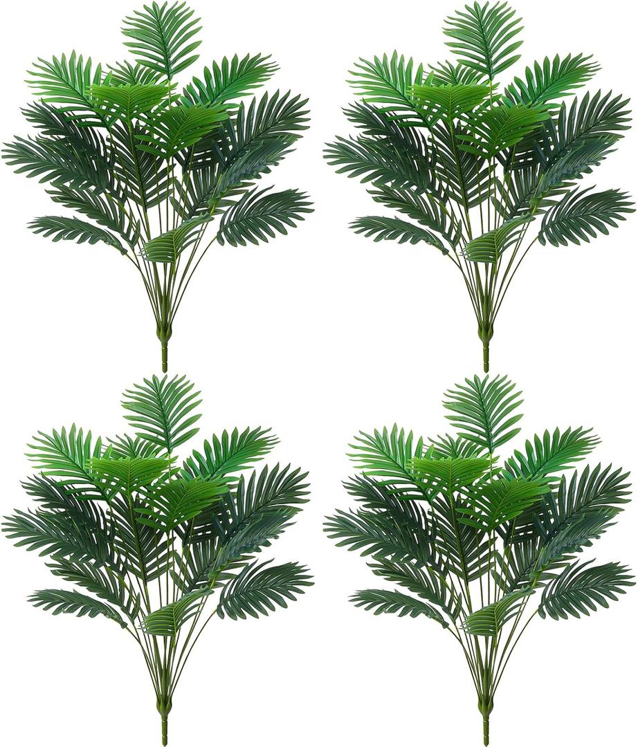18 Leaf Large Areca Palm Artificial Plant 4 Packs UV Resistant Faux Palm Tree Leaves Tropical Greenery for Home Office Party Decor Indoor Outdoor
