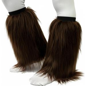 FHQHTH Faux Fur Leg Warmers for Women 10" Faux Fur Boot Cuffs, Fluffy Rave Festival Costume Sleeves for Heels & Boots (Brown)