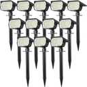 Solar Spot Lights Outdoor Waterproof IP65, 12 Pack Landscape Spotlights with 46 LEDs, 3 Modes Auto On/Off Solar Powered Flood Lights for Outside Pathway, Yard, Garden, Walkway (Cool White)