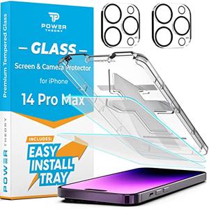 Power Theory Designed for iPhone 14 Pro Max Screen Protector and Camera Lens Protectors with Easy Install Kit [Premium Tempered Glass], [9H Hardness] 2+2 Pack, Set of 3