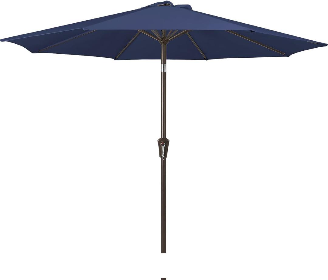 JEAREY 9FT Outdoor Patio Umbrella Outdoor Table Umbrella with Push Button Tilt and Crank, Market Umbrella 8 Sturdy Ribs UV Protection Waterproof for Garden, Deck, Backyard, Pool (Dark Blue