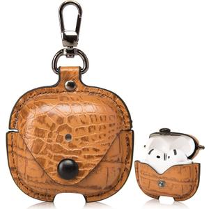 For Apple Airpods 4th Generation(2024), Elegant Retro-Style PU Leather Case Cover with Keychain, Supports Wireless Charging, Features Front LED Visibility for Easy Status Check(Brown Crocodile)