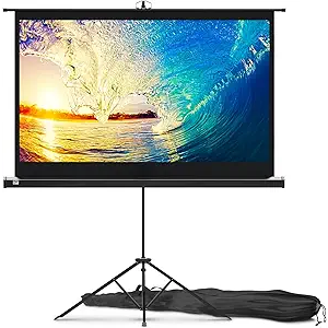 Projector Screen with Stand 60 inch - Indoor and Outdoor Projection Screen for Movie or Office Presentation - 16:9 HD Premium Wrinkle-Free Tripod Screen for Projector with Carry Bag and Tight Straps
