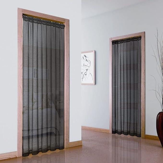 XTMYI Sheer Door Curtains for Doorway, 80 in Length, 50% Semi Privacy, Airy Lightweight Temporary Room Divider, Window Curtains for Bedroom Living Room 78-80 Opening, 80 Inches Long,Size: 52"W x 80"L (Pack of 2), Black 