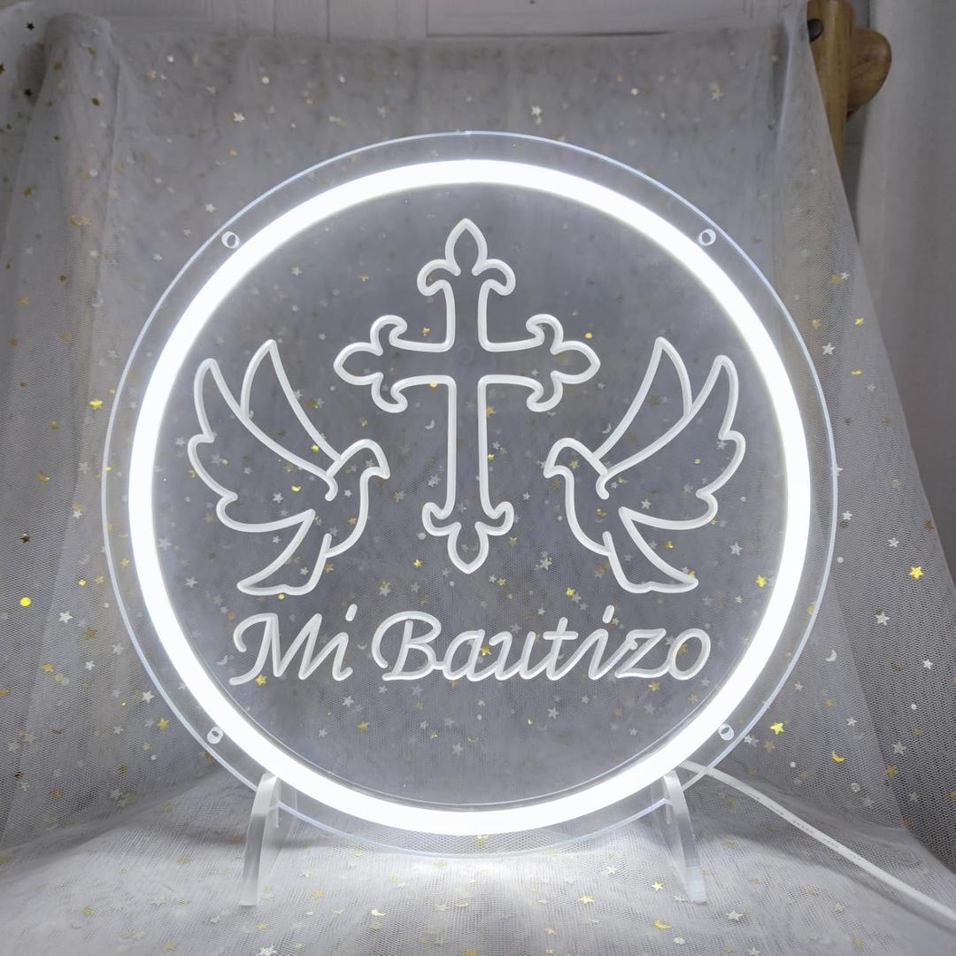 Mi Bautizo Neon Signs for Baptism Decorations, Recuerdos de Bautizo Led Lights Sign for Birthday Party Decor, Para Nio Nia, Room, Bedroom, Garden, Christmas, INSNEnN, 13 * 13 Inches ,  A- Cold White