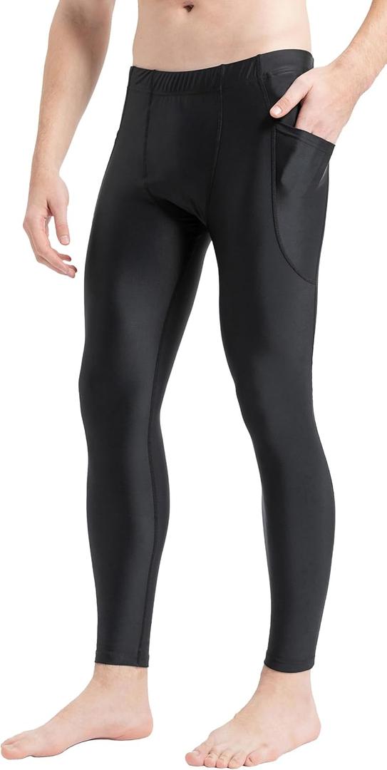 UPF 50+ Men's Surfing Leggings Sun Protection Swimming Pants (Large, Black)