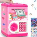 Pink Piggy Bank for Kids with Password Code Lock and Auto Grab Bill Slot, PhilaeEC Real Money Cash Coin Can Saving Box Electronic Money Safe Bank, Hot Gift for 4 7 8 9 10 11 Year Old Boys Girls