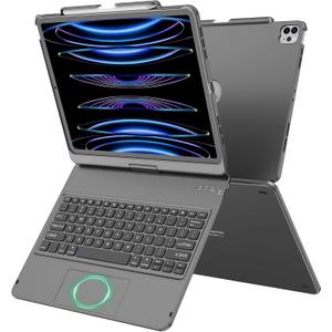 GGH Touch for iPad Keyboard Case Air 13 (M3 2025 / M2 2024) &12.9 iPad Pro (6th,5th,4th, 3rd Gen),180 Rotatable Protective Cover Multi-Touch Trackpad Keyboard Case with Pencil Holder - Grey