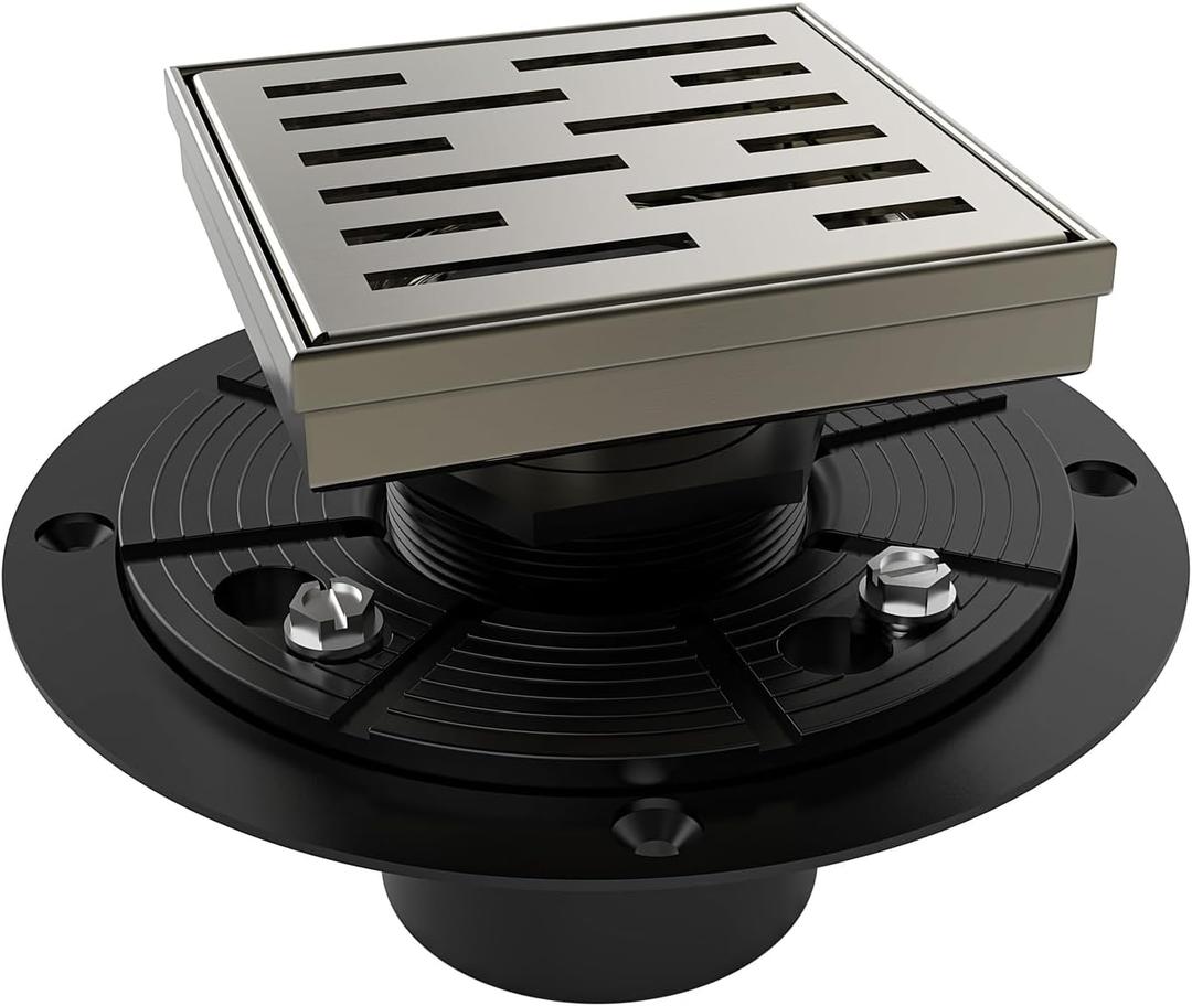 WEBANG 4 Inch Square Shower Drain Nickel Floor Drain with Flange Rainline Pattern Cover Grate Removable SUS304 Stainless Steel Watermark&CUPC Certified Brushed Nickel WEBANG 4 Inch Square Shower Drain Nickel Floor Drain with Flange Rainline Pattern Cover Grate Removable SUS304 Stainless Steel Watermark&CUPC Certified Brushed Nickel