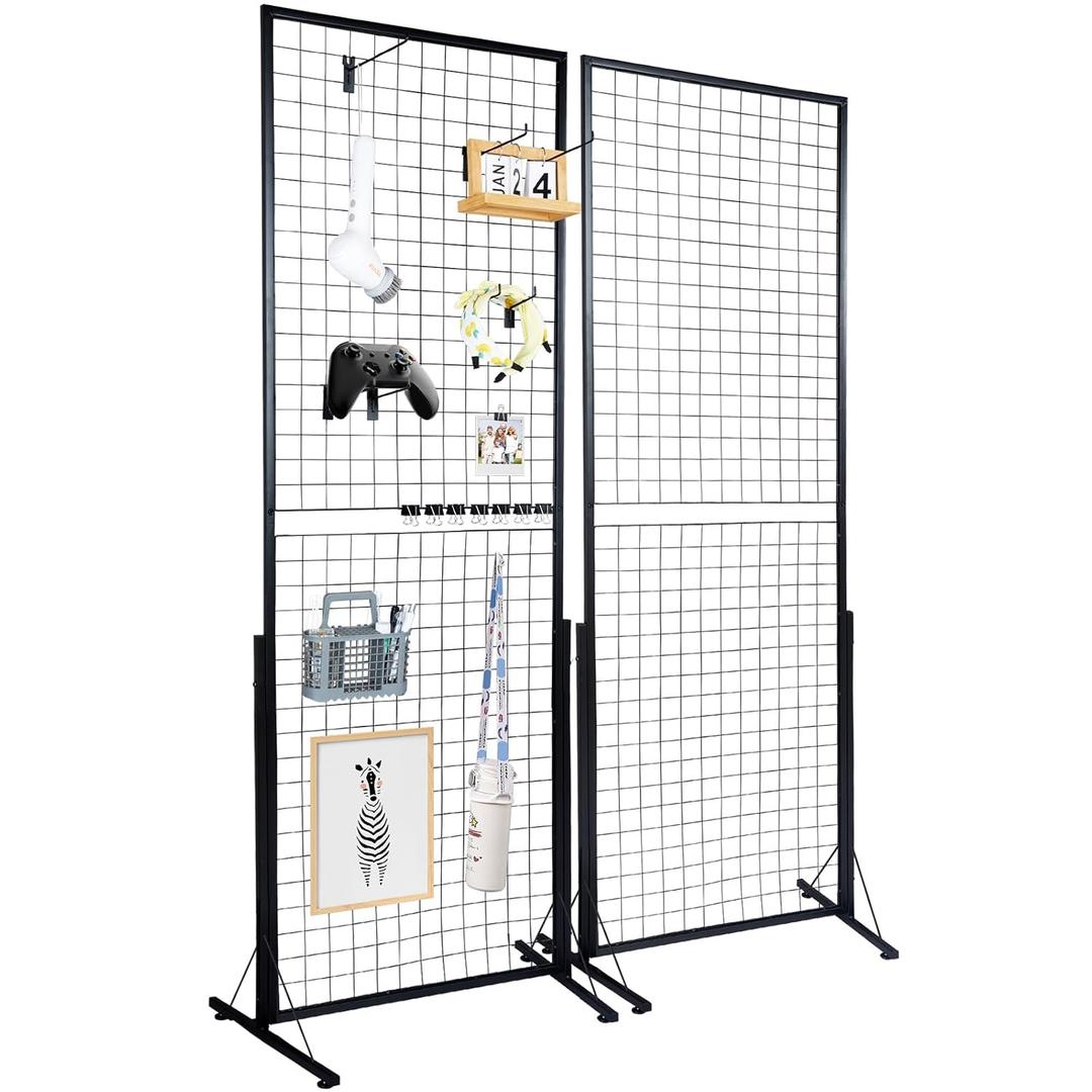 VEVOR 2 x 5.6 in Grid Wall Panels, 2 Packs Wire Gridwall Display Racks Tower with T-Base, Floorstanding Double Side Gridwall Panels, Retail Display with Extra Clips and Hooks for Art Craft Shows