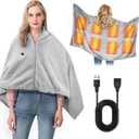 USB Electric Heated Shawl,Portable Cordless Heated Throw Blanket,3 Heat Settings,Heated Shawl Poncho Wrap Blanket with Zipper,for Outdoor,Car,Travel,Camping,Machine Washable(Battery Not Included)