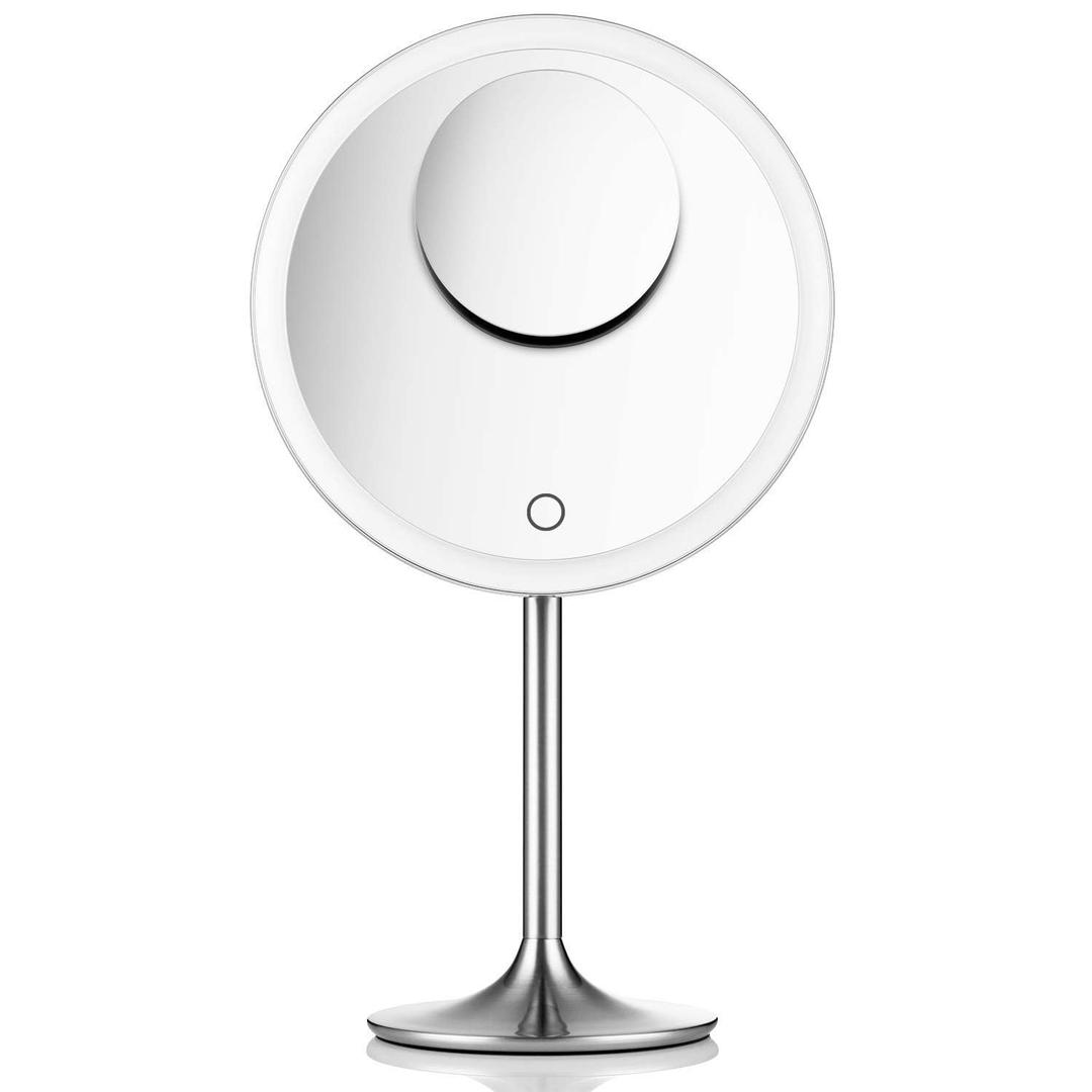 Miusco Makeup Mirror 9" Vanity Mirror with Lights, 5X & 10X Magnification - Front/Back Magnetic Design, Rechargeable & Cordless, Touch Dimming, 90 Adjustable Angle, Metal Frame, Includes USB Cable