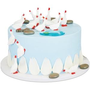 RoundFunny 24 Pieces One Silly Goose Cake Topper Resin Pebbles Pools 1st Birthday Cake Decorations White Goose Theme Baby Shower Party Supplies