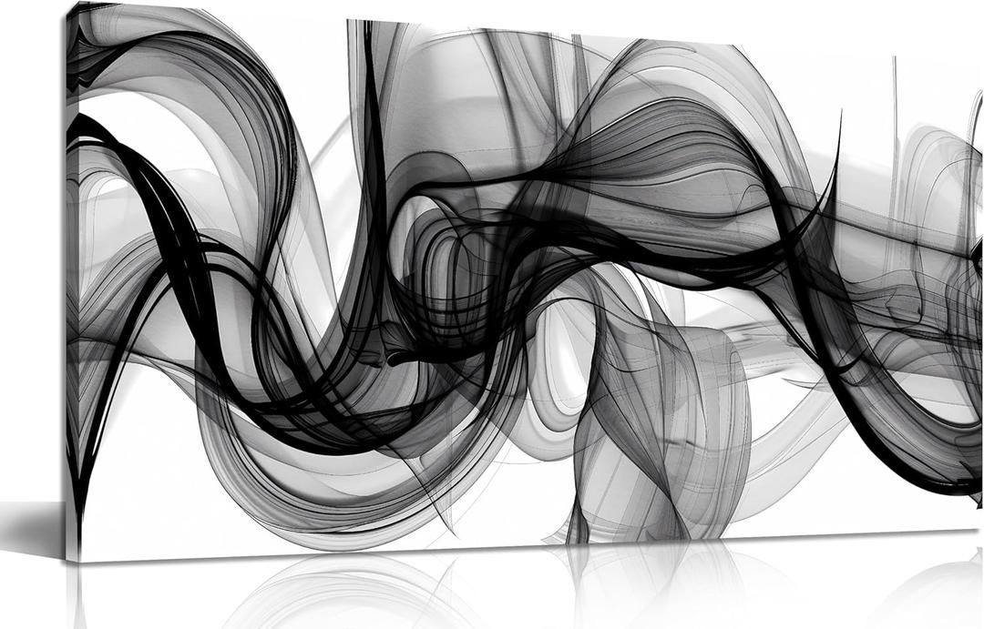 ENTANUB Abstract Wall Art for Bedroom, Black and White Canvas Wall Decor for Living Room, Smoke Picture Print, Size 40 x 20 Inches