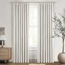 QJmydeco Buttercream Blackout Curtains 90 Inches Long, Thick Linen Patio Drapes for Insulated Sliding Glass Doors Cute Curtains for Nursery Bedroom Aesthetic Pinch Pleated with Hooks 2 Panels