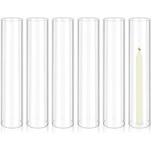 6 PCS Hurricane Candle Holder 3" W x 16" H Hurricane Glass Candle Holders Bottomless Cylinder Sleeve Tall Clear Glass Cylinder Open Both Ends, Chimney Tube Cover Open Ended Candle Shade
