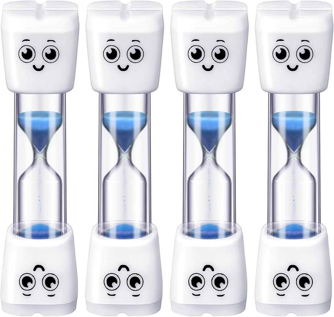 Weewooday 4 Pieces Toothbrush Timer 2 Minute Sand Timer Smile Pattern Tooth Brushing for Proper Tooth Brushing Oral Hygiene(Blue)