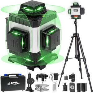 Laser Level, ZPD Laser Level with Tripod, 4 x 360 Self Leveling Laser Measuring Tool Green Lazer Level 16 Line Level Laser 360 Self Leveling for Construction, Home Renovation, Picture Hanging