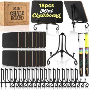 Mini Chalkboard Signs for Food Labels for Party Buffet, Small Place Cards or Name Tags with Iron Stand for Chafing Dish, Mimosa Bar Supplies, Wedding Chalk Board Sign with 2 Pens, 18 Pack Black