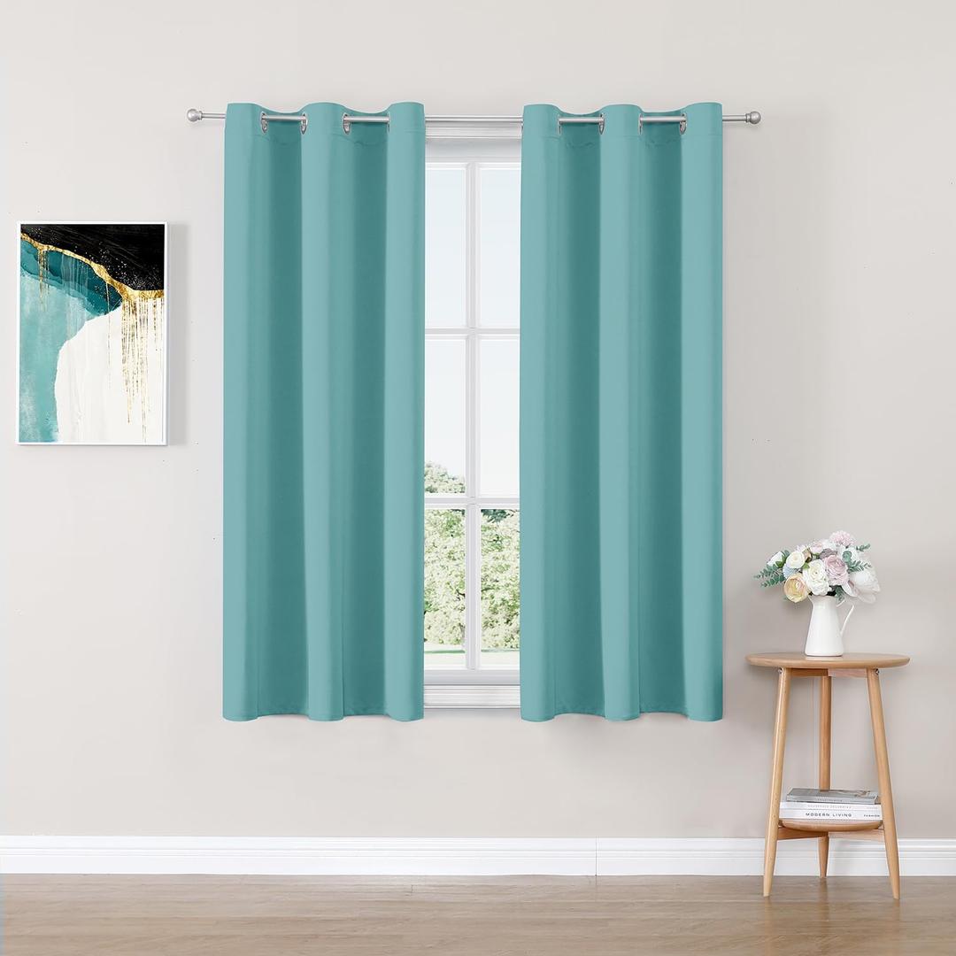 ChrisDowa Small Window Curtains 40 inches Long for Bedroom - Grommet Short Thermal Insulated Room Darkening Curtains for Kitchen (2 Panels, Aqua, 29 x 40 Inch)
