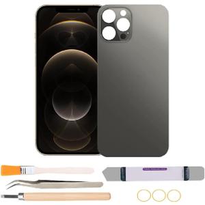 Dymicbit Back Rear Glass Cover Replacement Compatible with iPhone 12 Pro Max 6.7 inches with Repair Tool Kits (Gold)