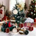 12PCS Velvet Christmas Ornaments - Christmas Balls Ornaments - 80mm Glitter Christmas Tree Decoration with a Delicate Gift Box for Christmas, Parties, Decorations(Burgundy Beige Green Brown) (Mixed Color)